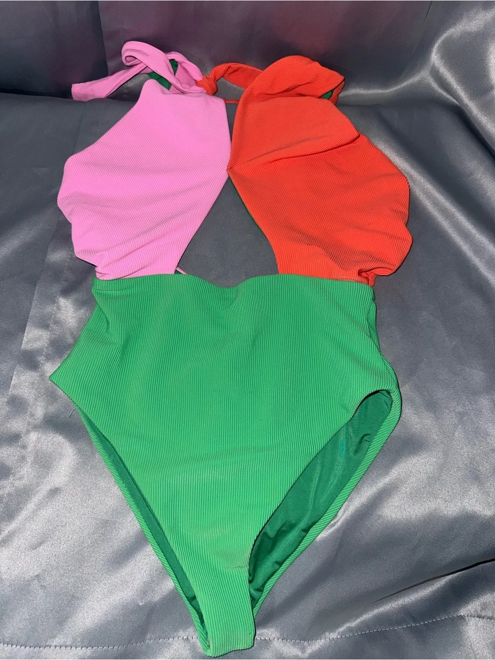 Beach Riot Ribbed Colorblock One-Piece in Green, Pink & Orange - Picture 3 of 7